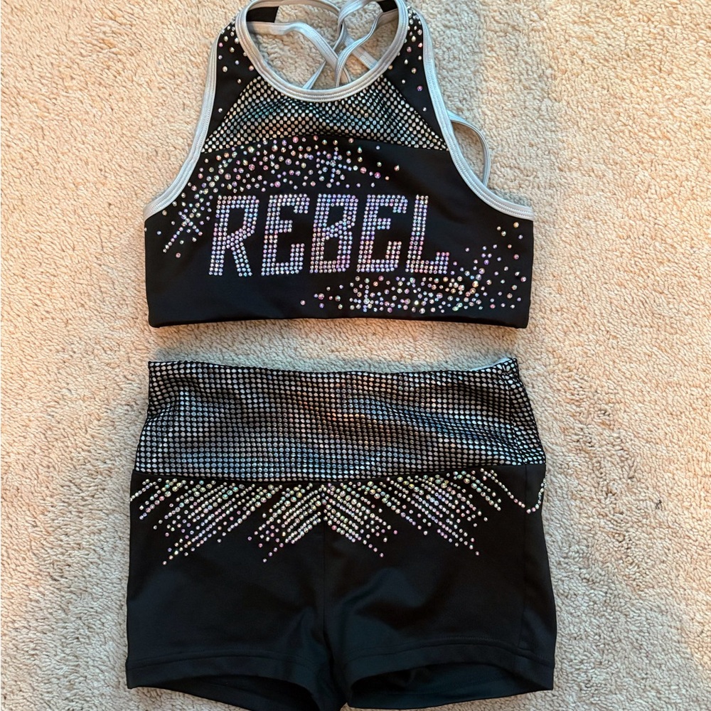 Rebel Black Rhinestone Sports Bra and Shorts set